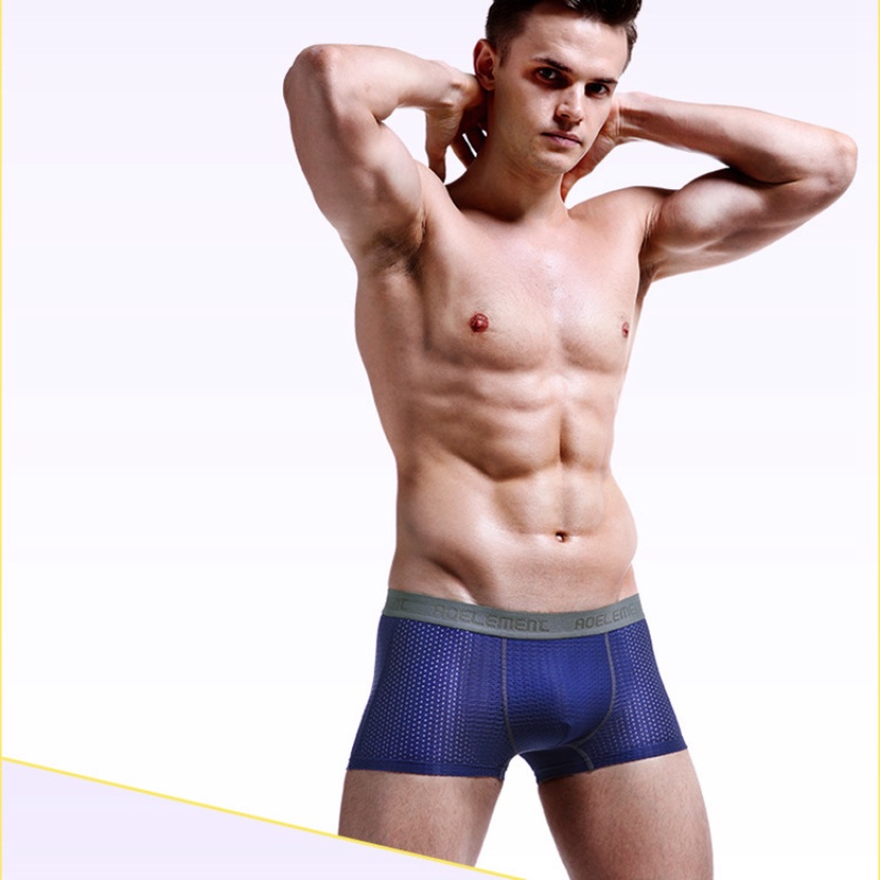 Quần lót boxer ADFASHION bằng lụa lạnh phối lưới thoáng khí thoải mái co giãn thời trang quyến rũ cho nam 114