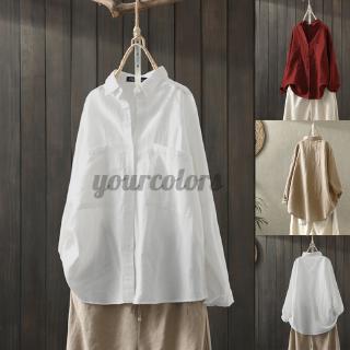 Áo kiểu tay dài chất cotton phối nút thiết kế thanh lịch cho phái nữ