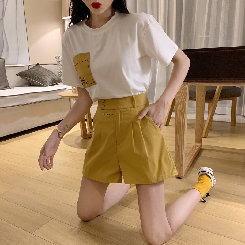 IELGY Set Áo Thun Ngắn Tay + Quần short Lưng Cao Thời Trang Nữ