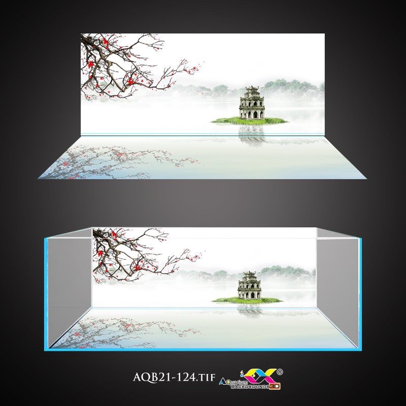 Tranh 3D dán bể cá mẫu hồ gươm siêu đẹp, tranh có keo sẵn trên bề mặt, có thể làm theo kích thước yêu cầu