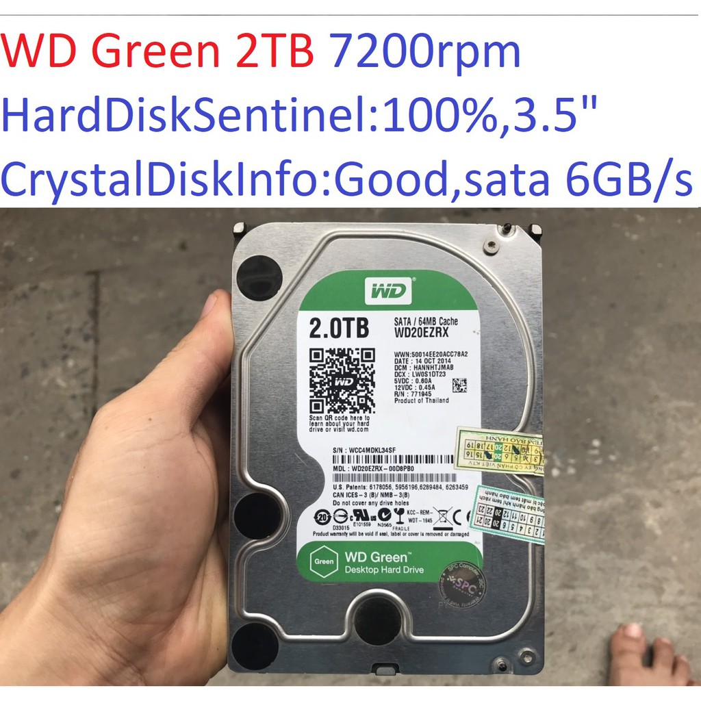 ổ cứng cho PC máy tính bàn wd green 2TB 7200RPM sata 3 6 GB/s 3.5 &quot; inch hdd 100% Good 2000gb