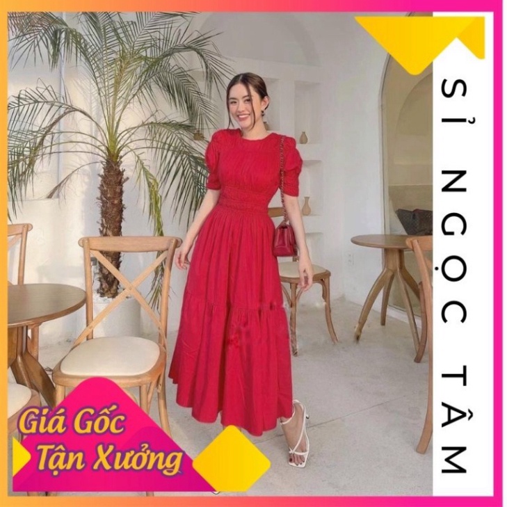 Váy Maxi Thô Nhún Ngực Tay Phồng Loại 1 - Sỉ Ngọc Tâm