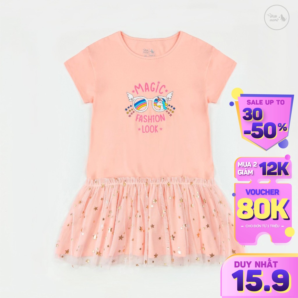 Đầm Công Chúa Cho Bé Gái Bigfox - Miss Meow Dáng Suông, Phối Lưới Màu Hồng Họa Tiết Unicorn Size Trẻ Em 3,4,5,611 Tuổi