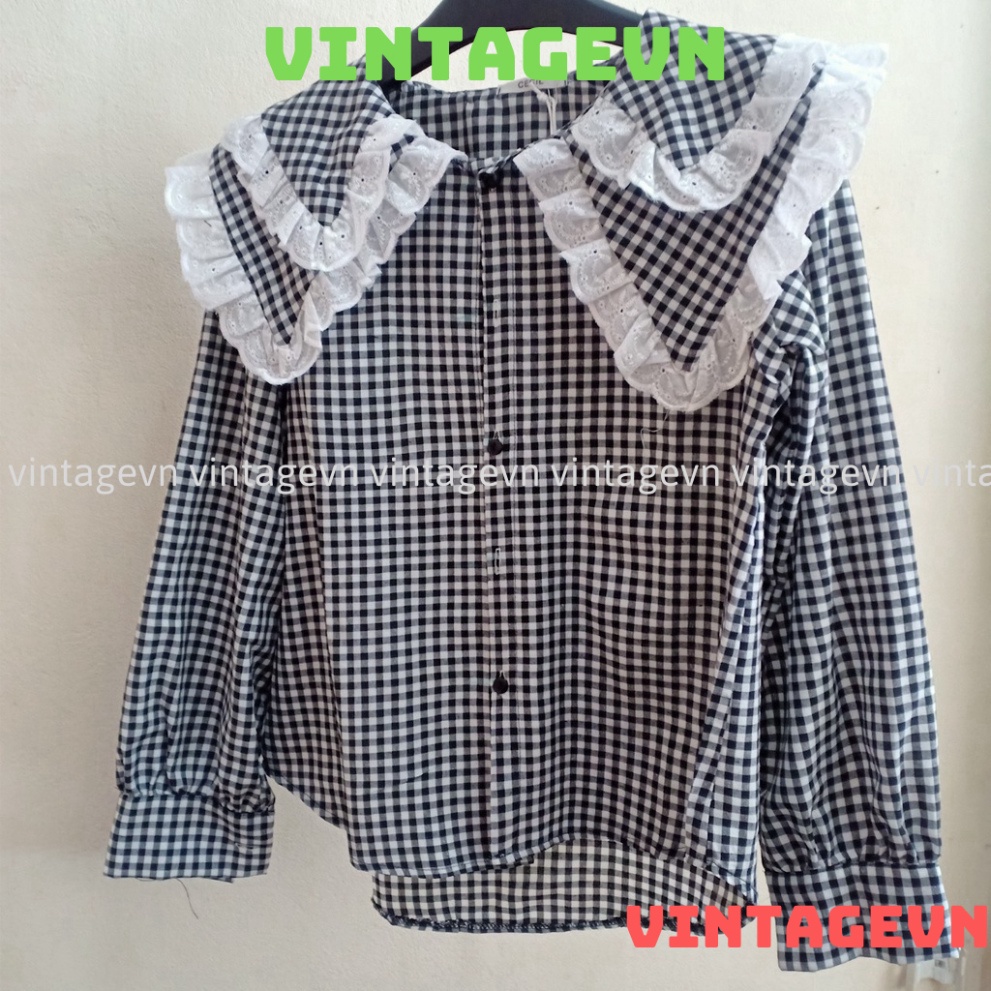 áo babydoll kẻ 2 lá bèo hàng đẹp HA0004 vintagevn | BigBuy360 - bigbuy360.vn