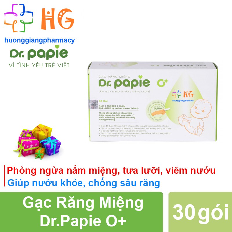 Gạc rơ lưỡi Dr Papie - Tăng cường bảo vệ lưỡi, nướu, răng, miệng. Giúp nướu khỏe, chống sâu răng (Hộp 30 gói)