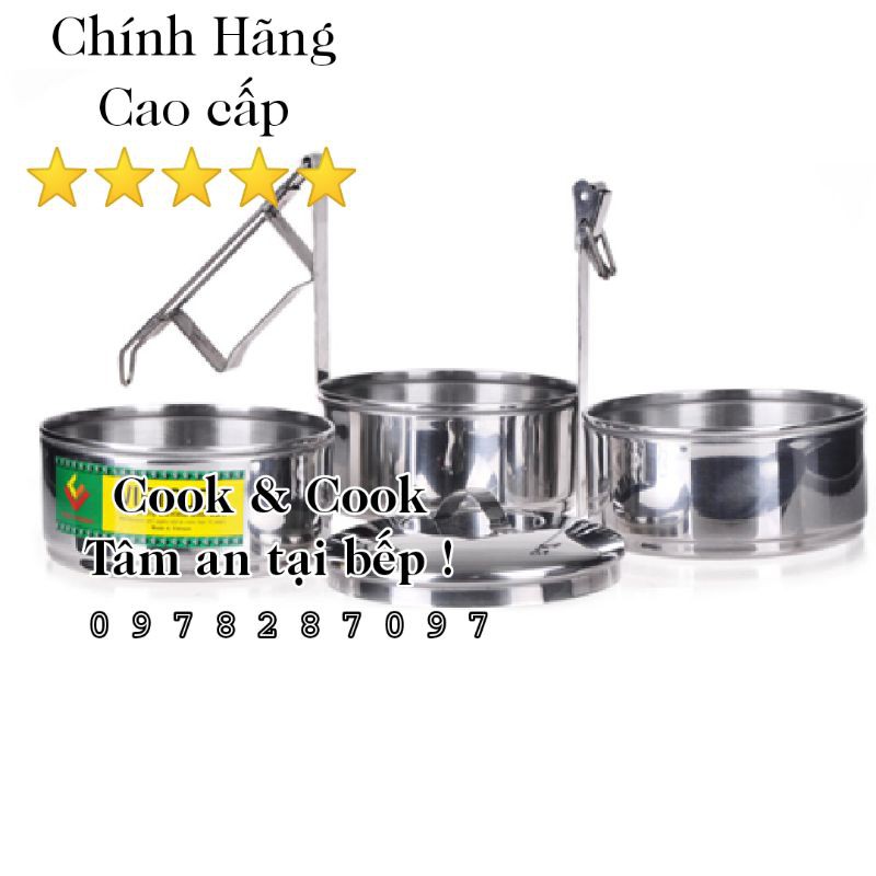 Cặp lồng cơm inox, camen cơm inox 2, 3, 4 ngăn size 12, 14 cao cấp Vietcook