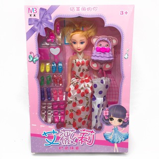 Búp Bê Barbie Khớp Có Tủ Giày, Váy, Túi Xách Để Thay