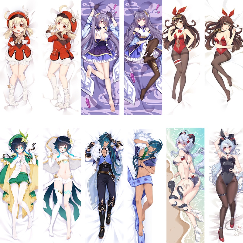 【Ready Stock】Genshin Impact long Body Pillow Cover Peach Skin Pillowcase Double Sided Print girl gift