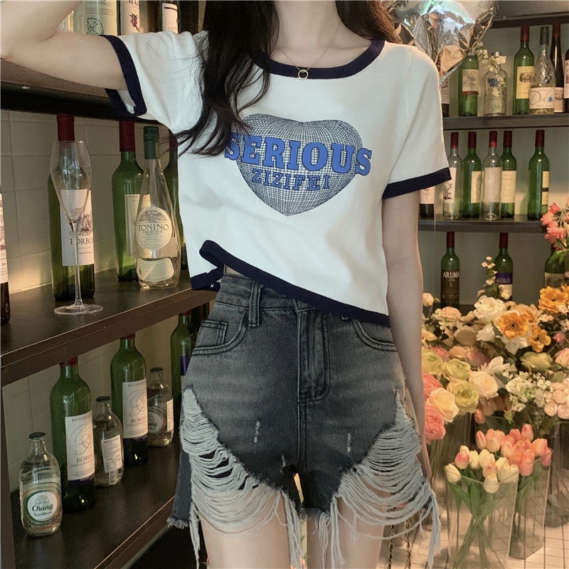 Áo thun IELGY tay ngắn cổ tròn màu sắc tương phản dễ phối đồ thời trang cho nữ