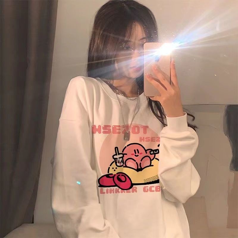 Áo sweater Tay Dài Cổ Tròn Dáng Rộng In Họa Tiết Xinh Xắn Cho Nữ