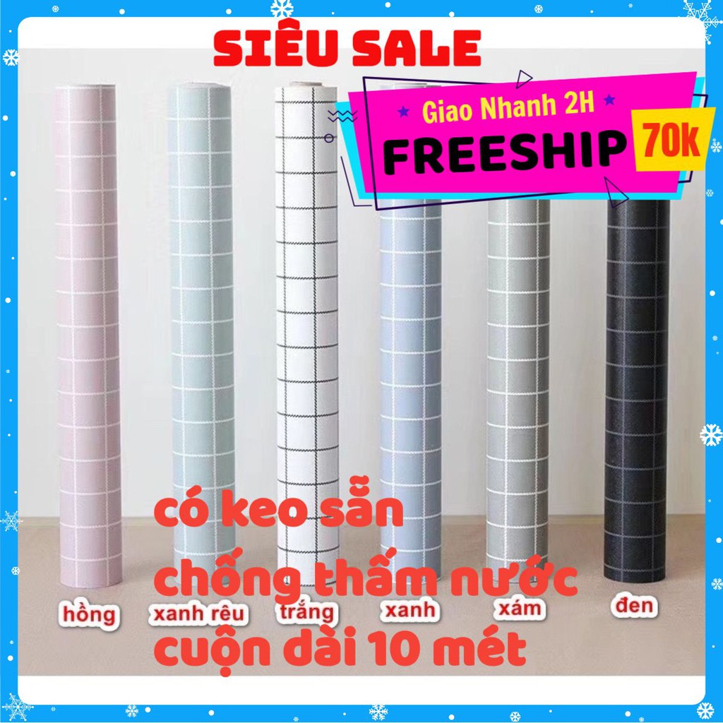 10M Giấy dán tường Caro - decal giấy trơn ( nhiều mẫu mới ) có sẵn keo khổ 45cm