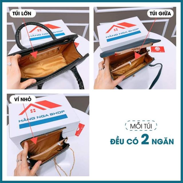 NOWSHIP 2H⚡️Bộ 3 túi xách nơ cá sấu (có video) | BigBuy360 - bigbuy360.vn
