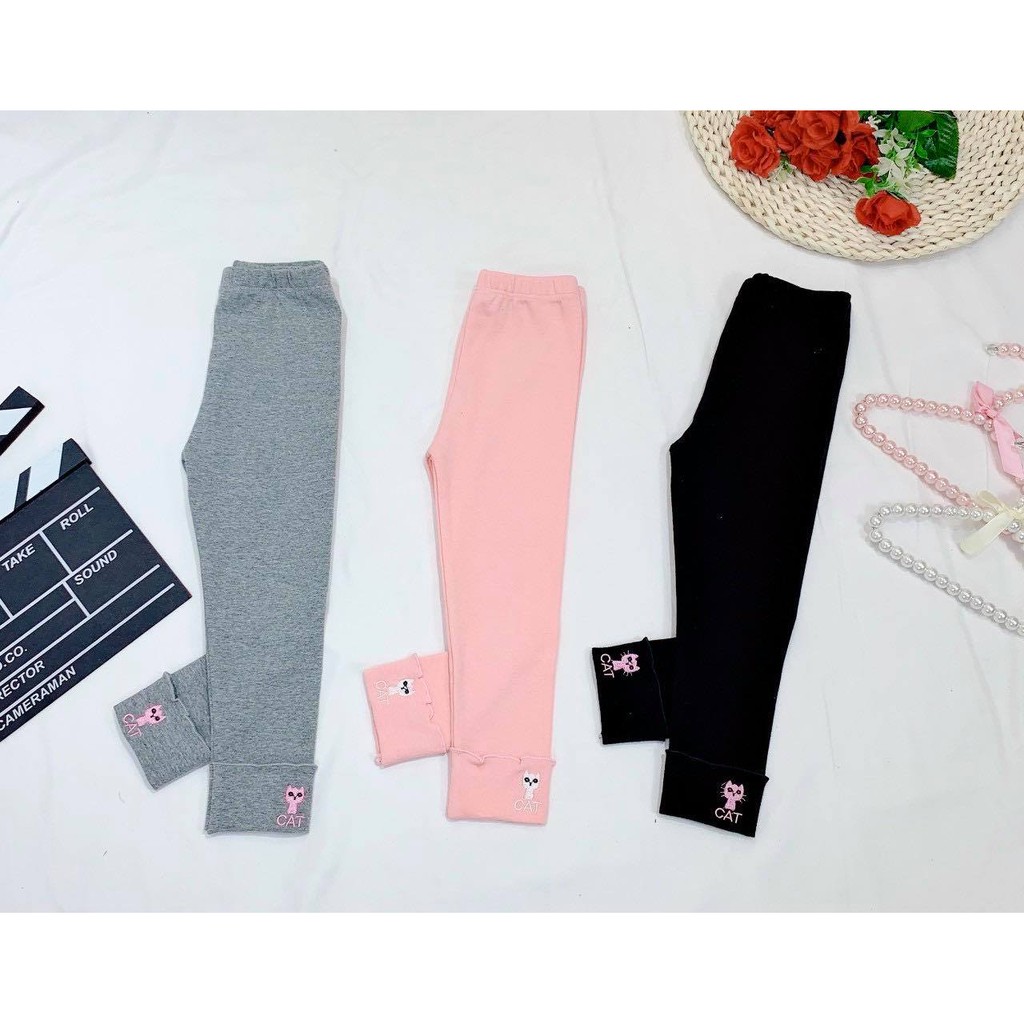 ✔️9-41kg✔️ Quần cotton len dày dặn ấm áp thêu mèo gập gấu, HÀNG CÔNG TY BAO NÉT