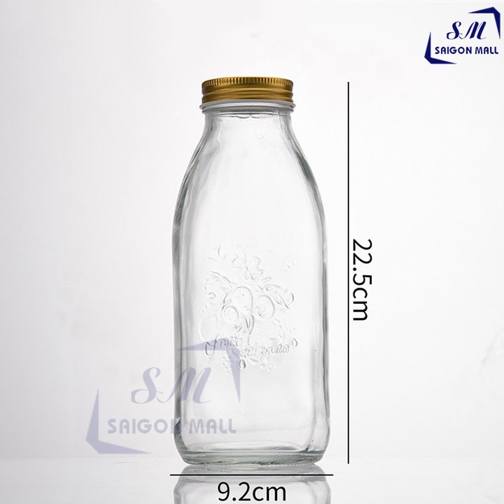 Chai thủy tinh lớn 1000ml MASON, chai thủy tinh 1 lít nắp thiếc đựng nước....