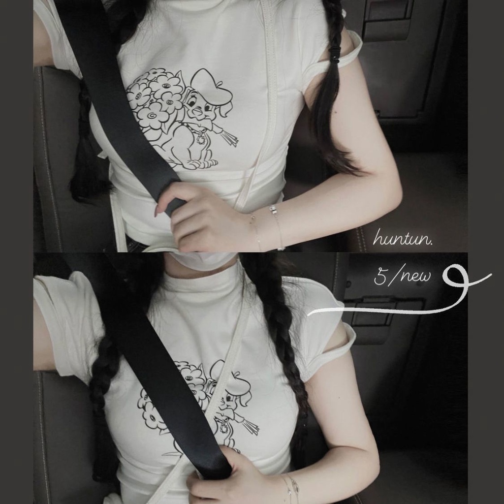 Áo Thun Tay Ngắn In Hình Chú Chó Họa Tiết Kẻ Sọc Thời Trang Mùa Hè 2022 Mới Cho Nữ