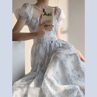 Đầm Tay Ngắn Cổ Vuông Hở Lưng In Họa Tiết Hoa Phong Cách Pháp Ngọt Ngào Thời Trang Mùa Hè Mới Cho Nữ