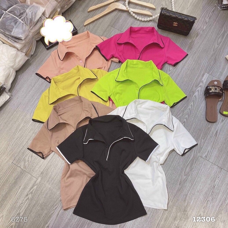 ÁO THUN NỮ CỔ TRỤ CROTOP CHÍT EO - CO GIÃN MẠNH THOẢI MÁI - ẢNH SÀN