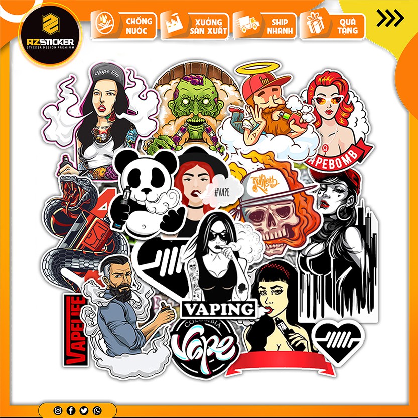 [Set 100+] Sticker Khói | Dán Nón Bảo Hiêm, Điện Thoại, Laptop, Bình Nước...Chống Nước, Chống Bay Màu