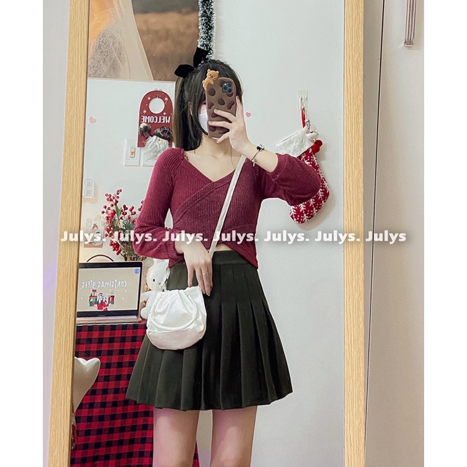 Áo len croptop trễ vai vạt chéo 2 màu (ảnh thật shop chụp kèm video)