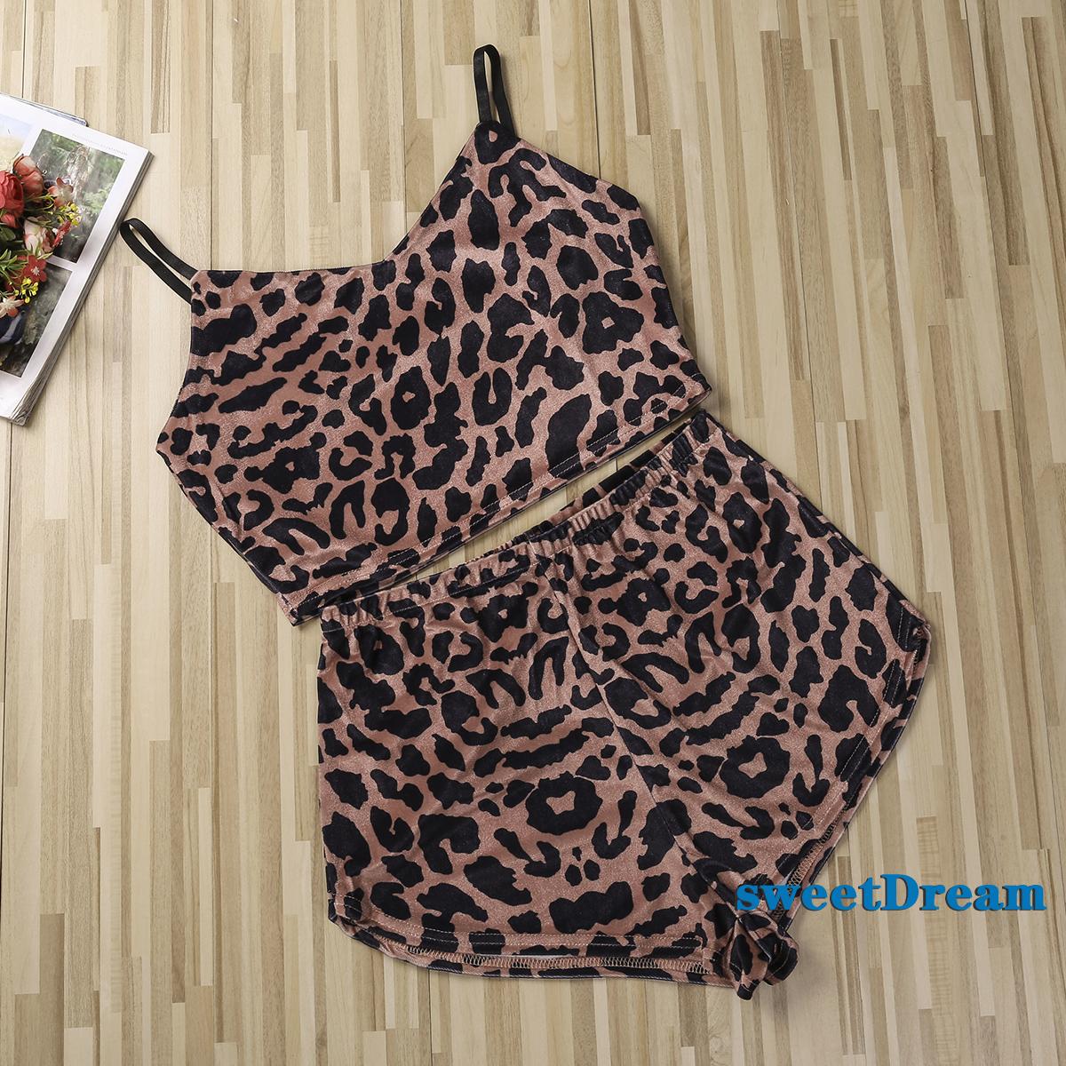 Set Đồ Ngủ Áo Sát Nách Cổ Chữ V Hoạ Tiết Da Báo + Quần Sọt | BigBuy360 - bigbuy360.vn