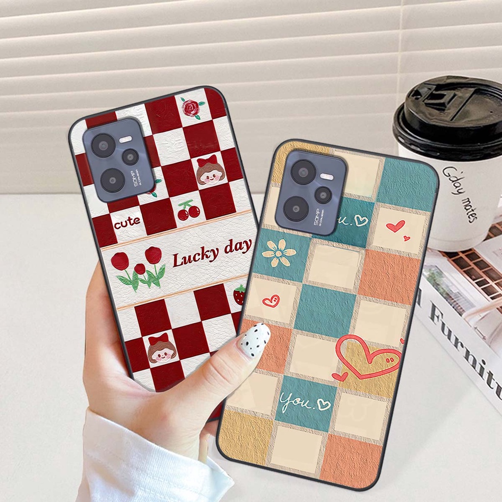Ốp Realme C35 caro trái tim cá tính, thời trang siêu đẹp, siêu phong cách