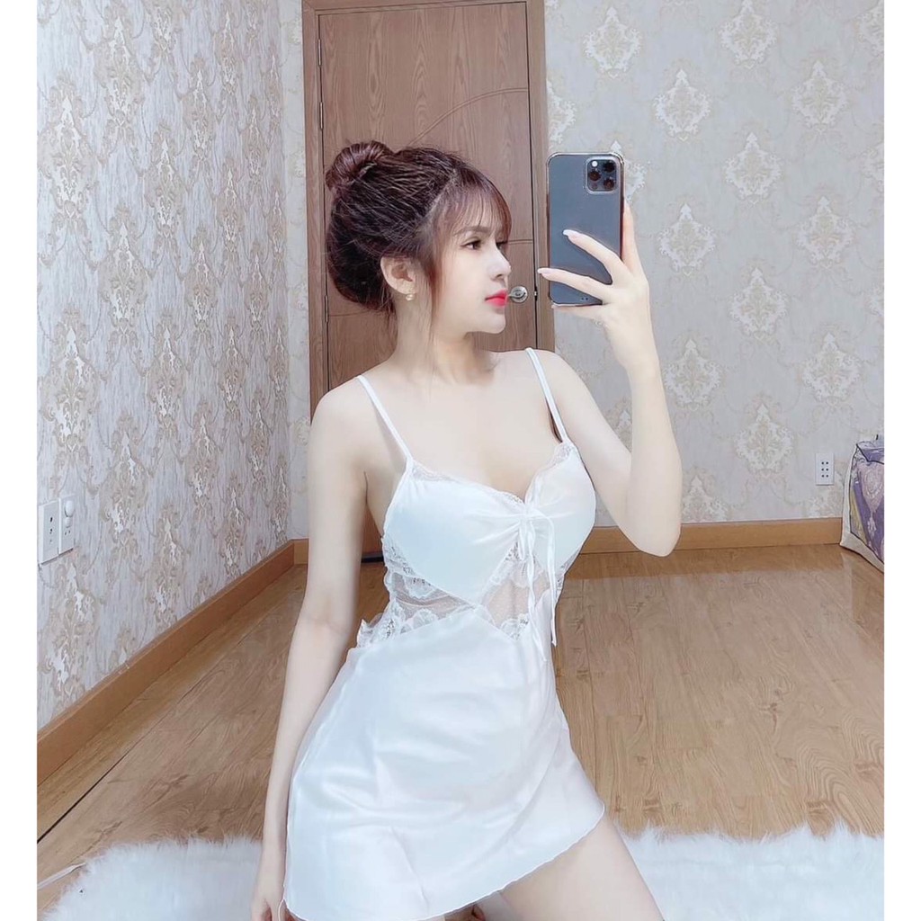 Đồ ngủ sexy có mút ngực❣️𝐅𝐑𝐄𝐄 𝐒𝐇𝐈𝐏❣️ MunMunStore váy ngủ sexy ren bụng lụa satin mềm mại - quyến rũ ( 8579)