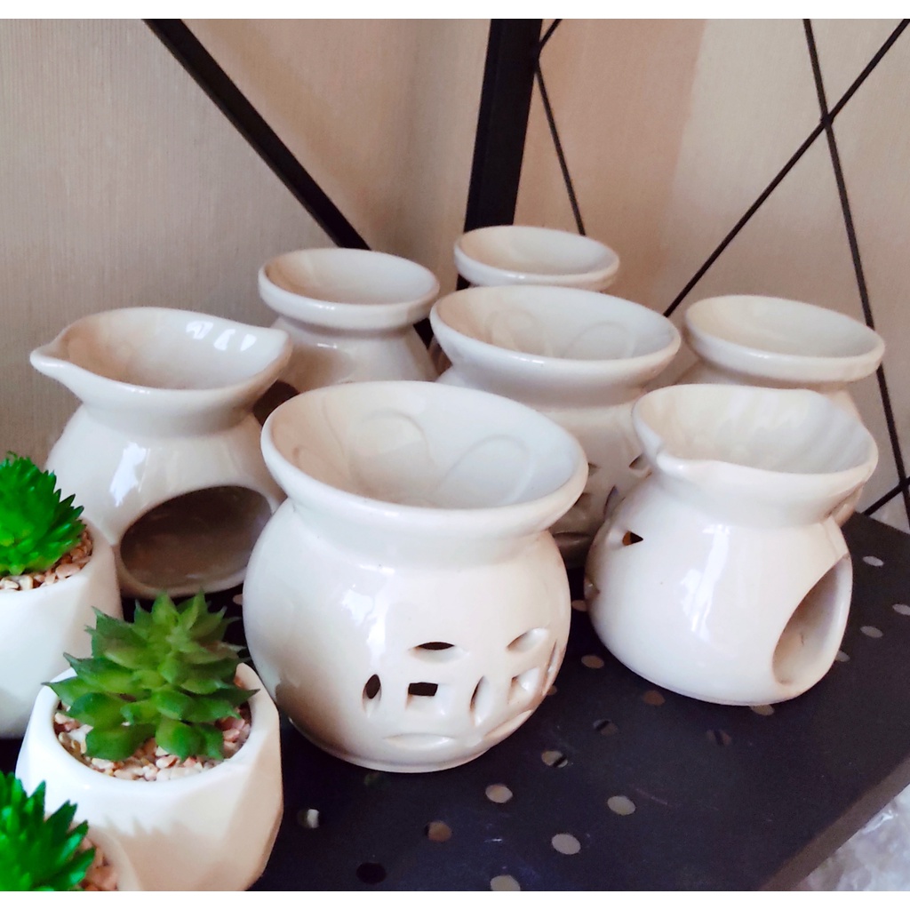 Đèn Xông Tinh Dầu Gốm Trắng | Đèn Đốt Nến Màu Trắng Mini Decor Phòng Ngủ