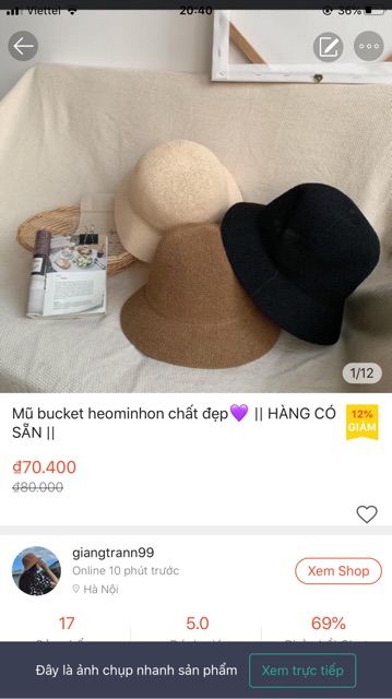 Mũ bucket heominhon 💜 ( shopee cũ giangtrann99)