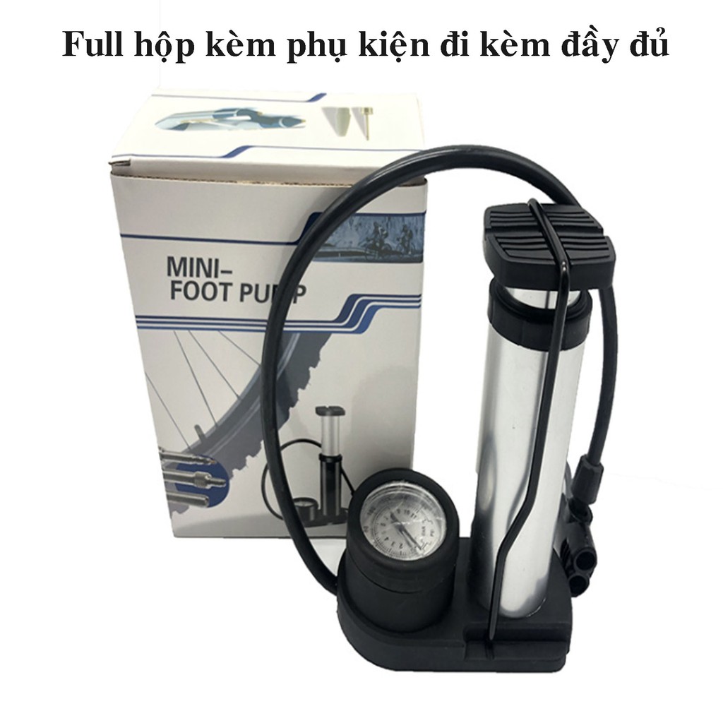 Bơm Xe Đạp Có Đồng Hồ Đo Áp Suất Hợp Kim Nhôm Loại Đạp Chân Cao Cấp - Dùng Cho Xe Đạp Xe Máy Ô Tô Trái Banh