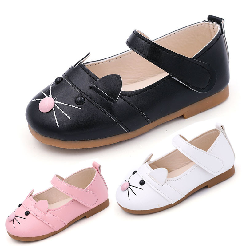1-6Yrs Black White Fashion Kids Shoes Girls Princess Shoes Dance Party Cartoon Pretty Cat Single Shoe