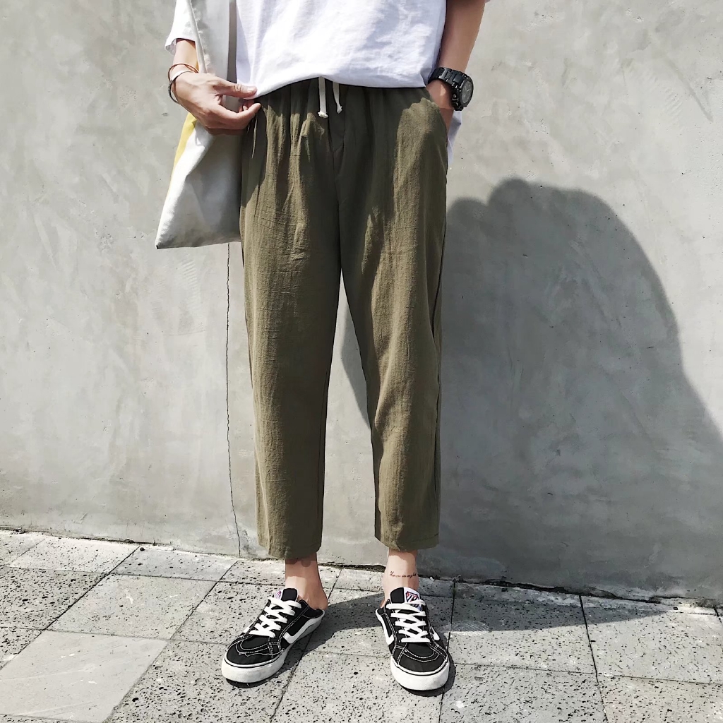 Quần áo, quần đội Harajuku Linen quần nam Loose