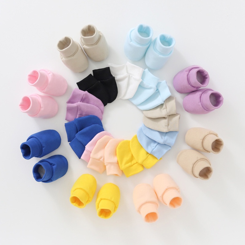 2 Đôi găng tay/ vớ cotton mềm bảo vệ mặt/ cổ chân chống trầy xước cho bé sơ sinh