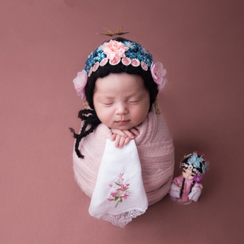 Set Đồ Chụp Ảnh Đầy Tháng Gồm Mũ Len Và Khăn Quấn Làm Đạo Cụ Chụp Ảnh Cho Bé Sơ Sinh