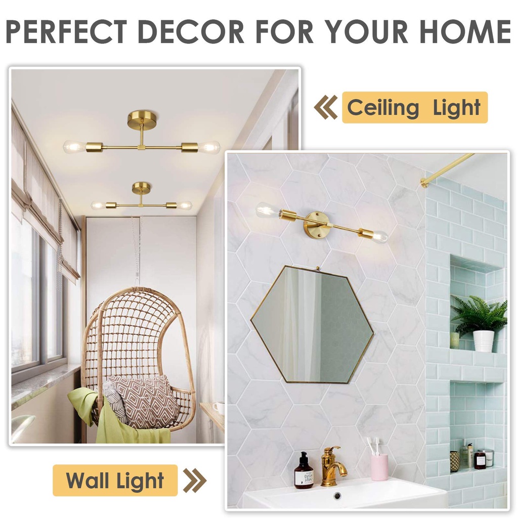 Đèn Led Gắn Tường E27 2 Đầu Phong Cách Bắc Âu Cổ Điển