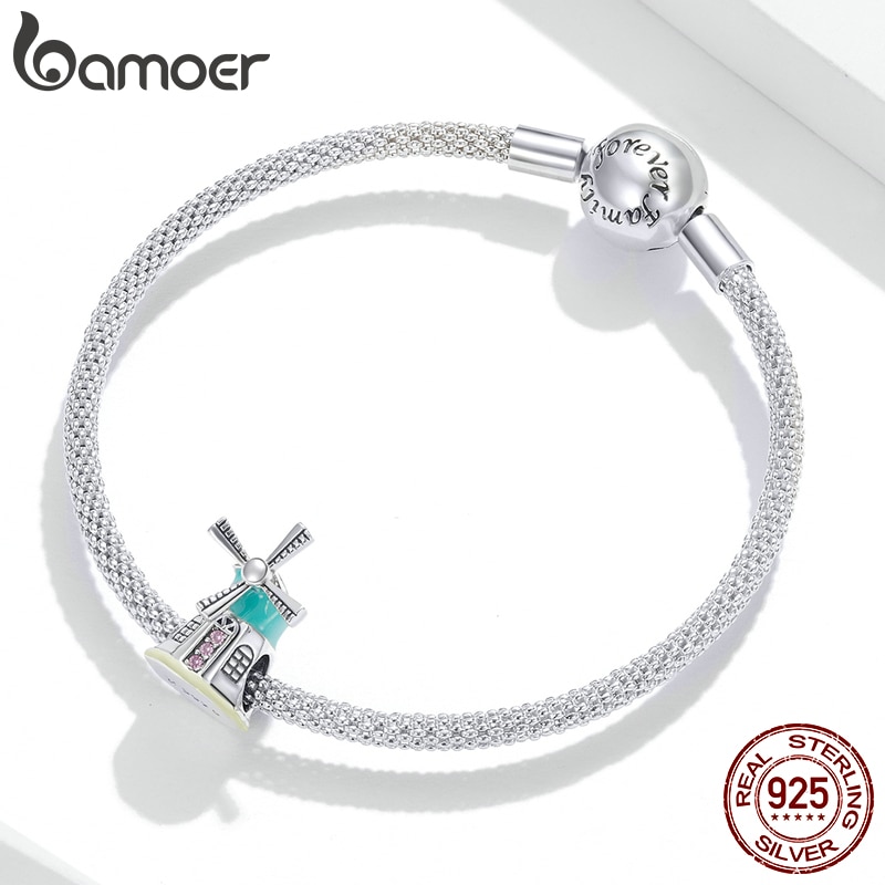 Hạt Charm Hình Cối Xây Gió Bamoer Đầy Màu Sắc Bằng Bạc 925 Nguyên Bản Gắn Vòng Tay Trang Sức SCC1739