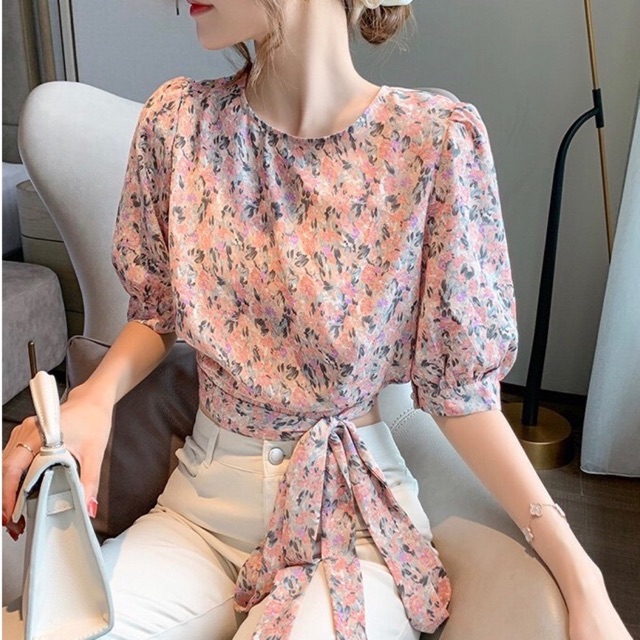 Áo kiểu hoa nhí buộc nơ xinh xắn - nhiều Size và màu, form dáng chuẩn, thích hợp mặc dạo phố, công sở