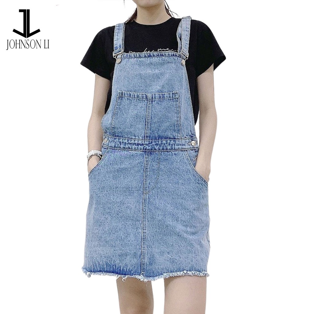 Yếm váy jean JL JohnsonLi form dài có nắp  – yếm bò ulzzang phong cách hàn quốc, LB15