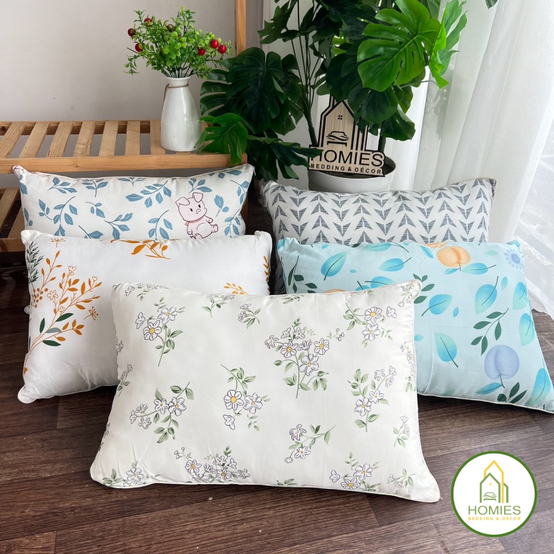 Vỏ Gối Nằm, Ao Gối Đầu Cotton PL Hoạ Tiết Vintage Hàn Quốc -  Kích Thước 45cmx65cm Có Khóa Kéo