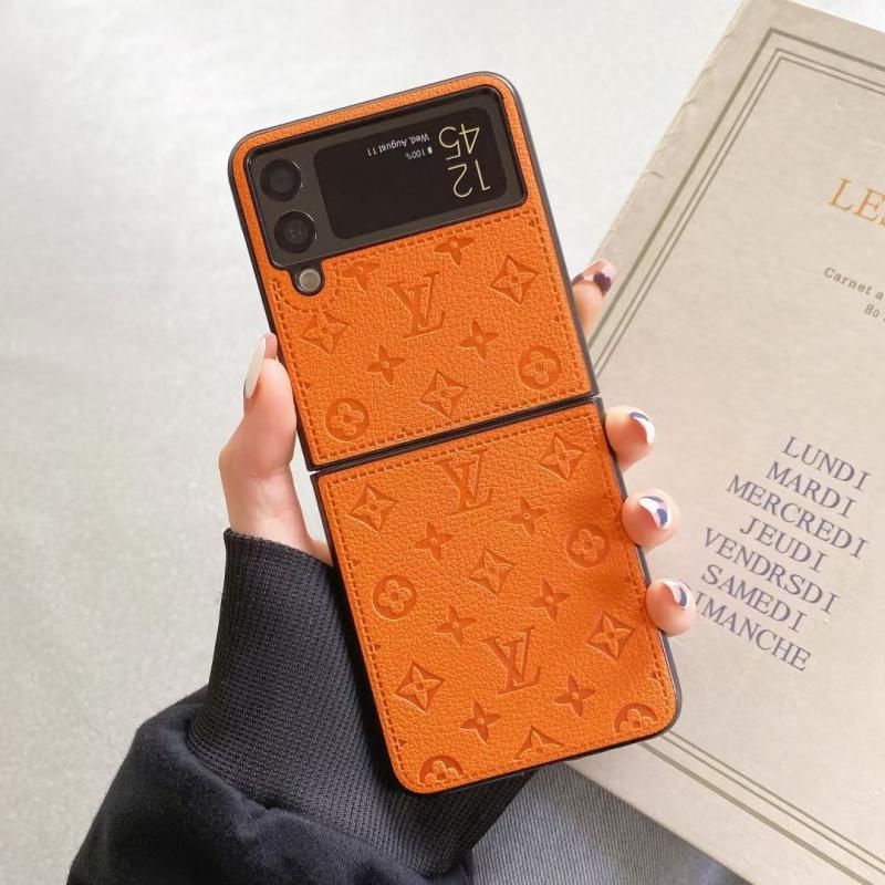 4 màu - Ốp Samsung Z Flip5 - ZFlip4 - Z Flip 3 - Flip3 - Flip4 5G chất da dập logo chìm L.V sang trọng cá tính