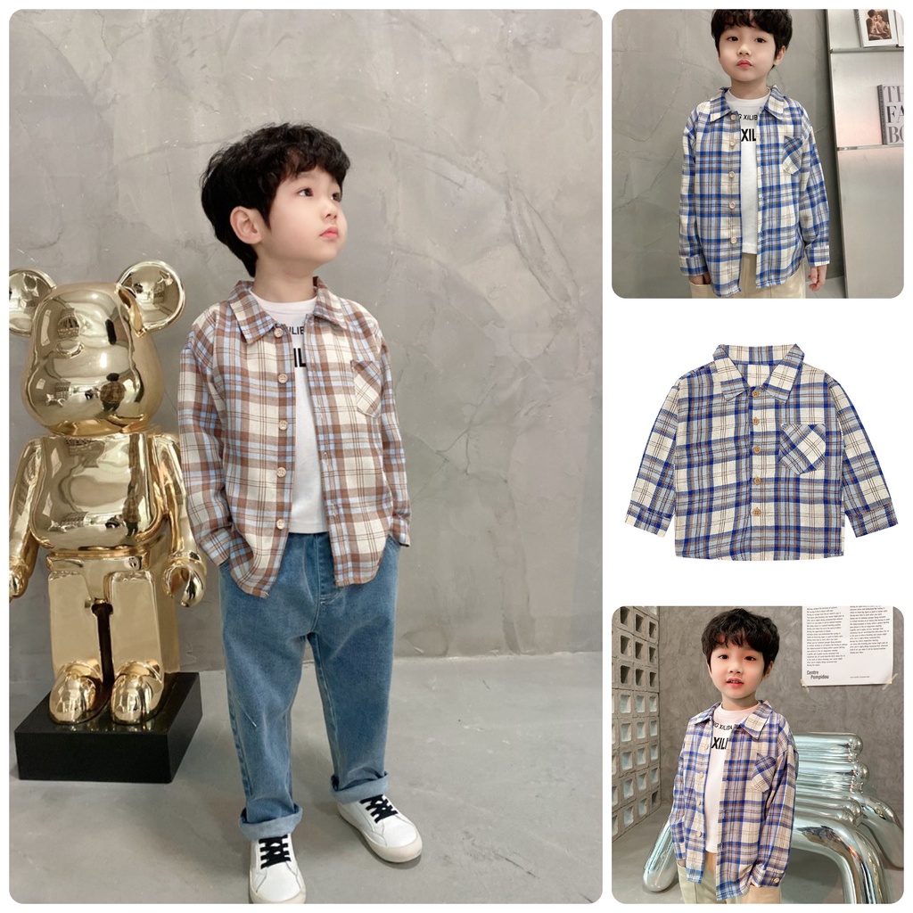 ST1 Size90-130 (6-27kg) Áo sơ mi bé trai (caro dài tay XILIBA) Thời trang trẻ Em hàng quảng châu