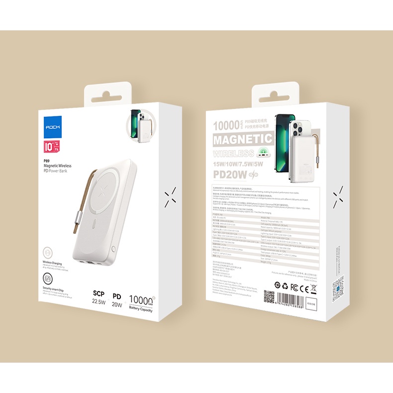 Pin sạc dự phòng không dây magensafe Rockspace P89 10000mAh - Hàng chính hãng bảo hành 12 tháng