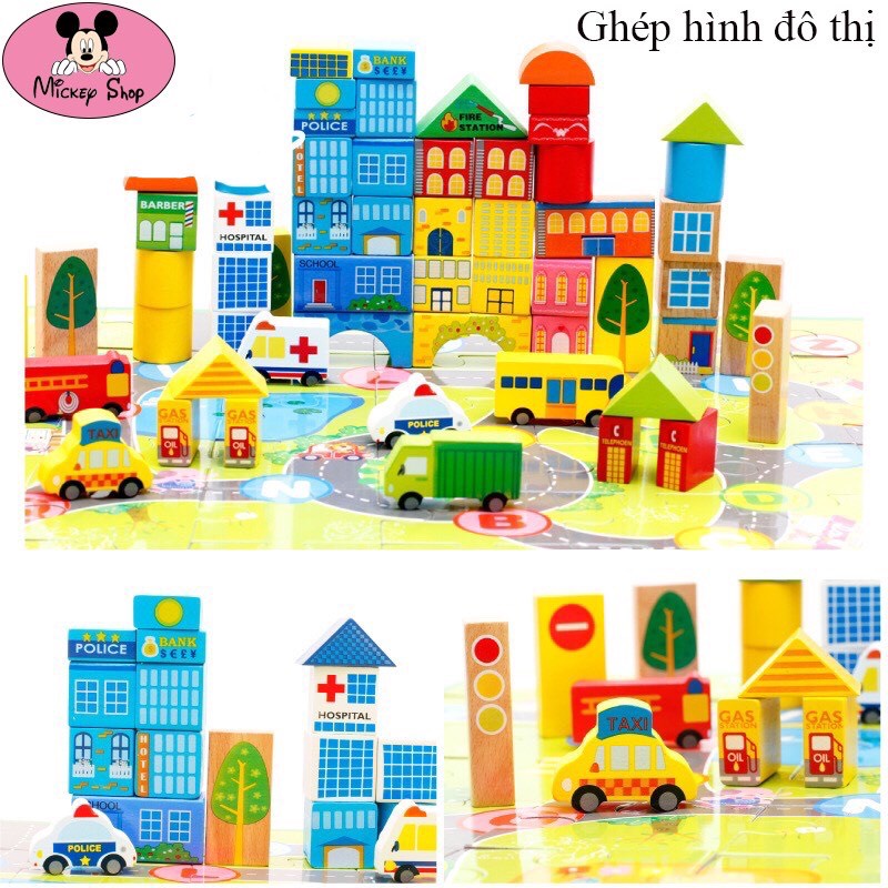 Đồ chơi lắp ghép, Mô hình thành phố thông minh bằng gỗ cho bé