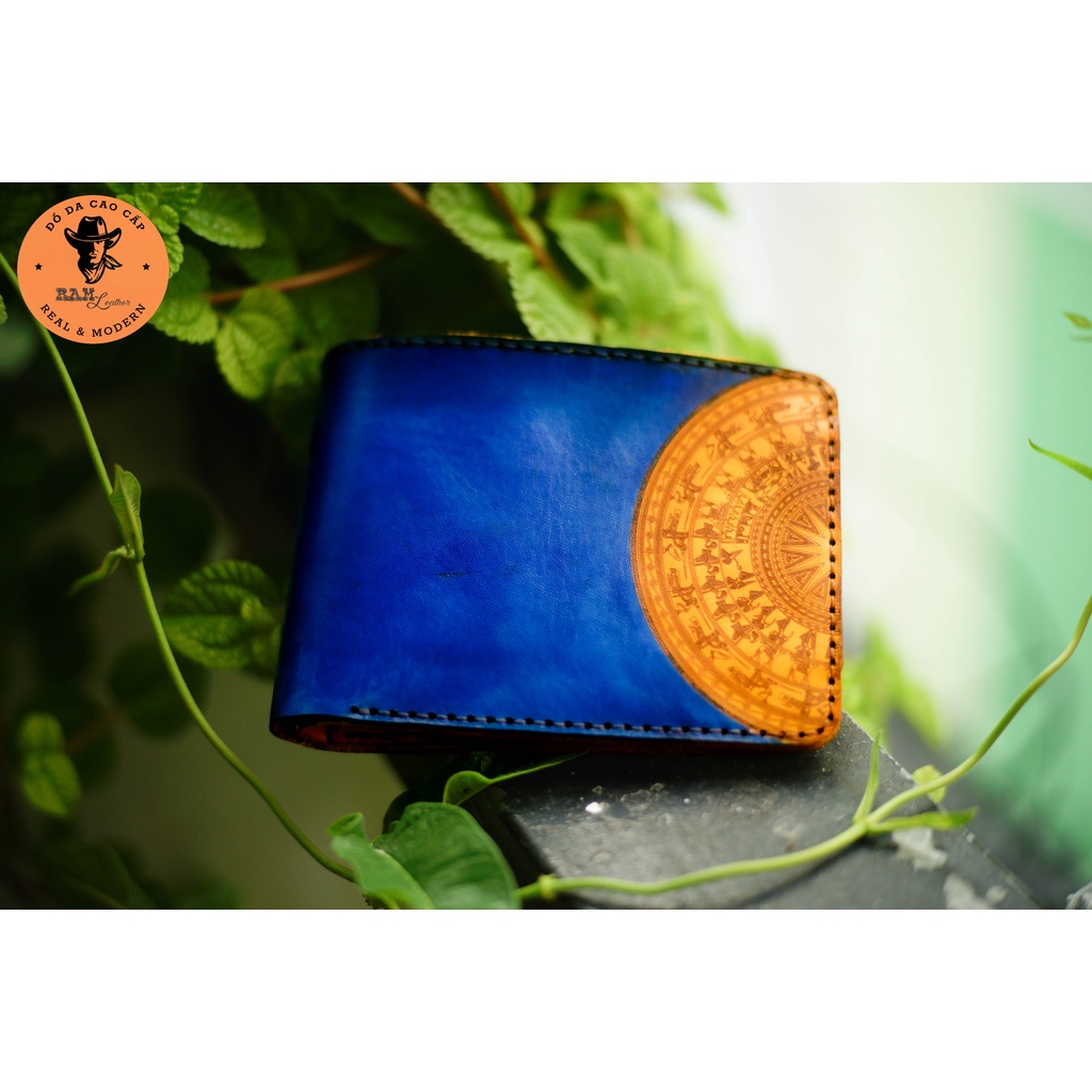 Ví nam da bò trống đồng xanh dương dáng ngang - RAM Leather