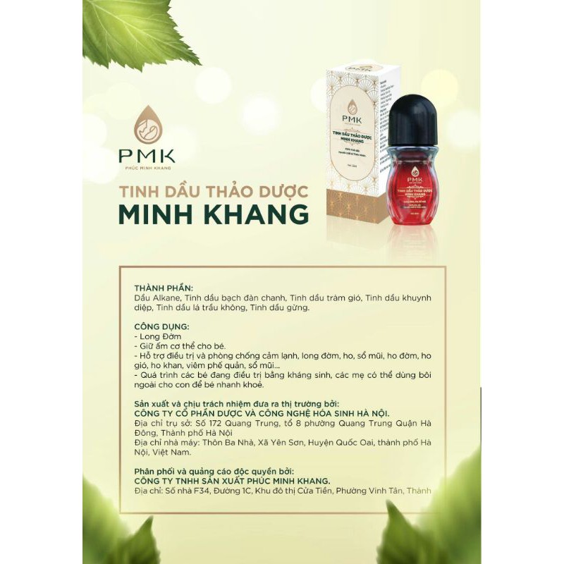 Tặng QUÀ-Tinh dầu trho sổ mũi đờm Minh Khang ( chỉ bôi- không uống)