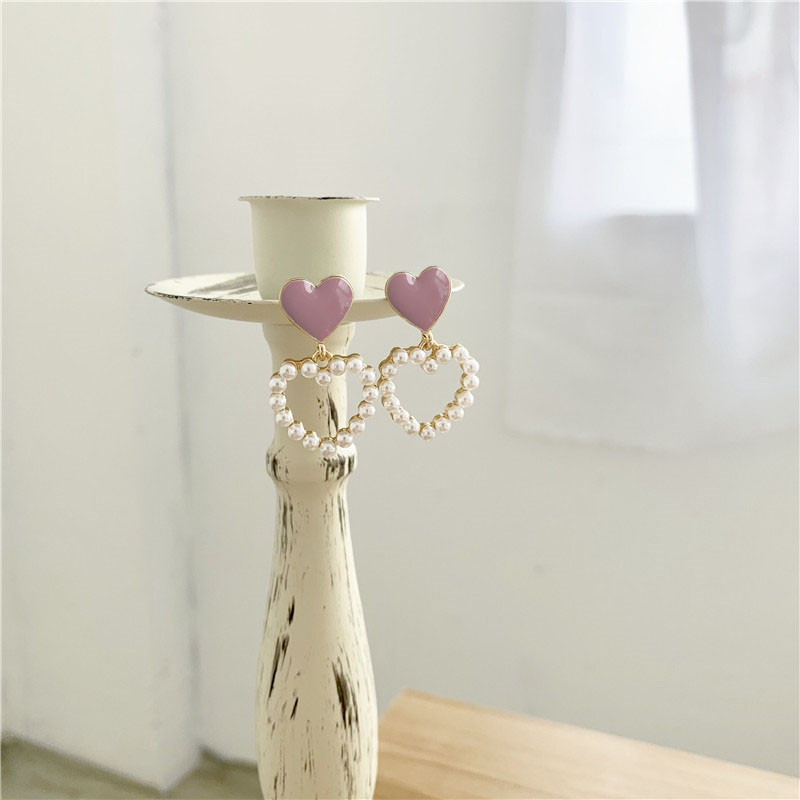 Đôi bông tai mạ bạc 925 hình trái tim đính hạt ngọc xinh xắn hợp thời trang