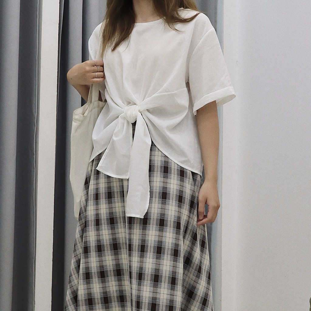 Áo sơ mi ngắn tay dáng lửng buộc nơ - Bowy Shirt - ufothebasic