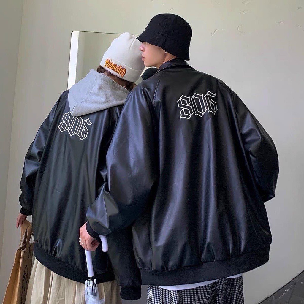 Áo Khoác Bomber Varsity Da Full S06 Thêu Nam Nữ Unisex Hàng 2 Lớp
