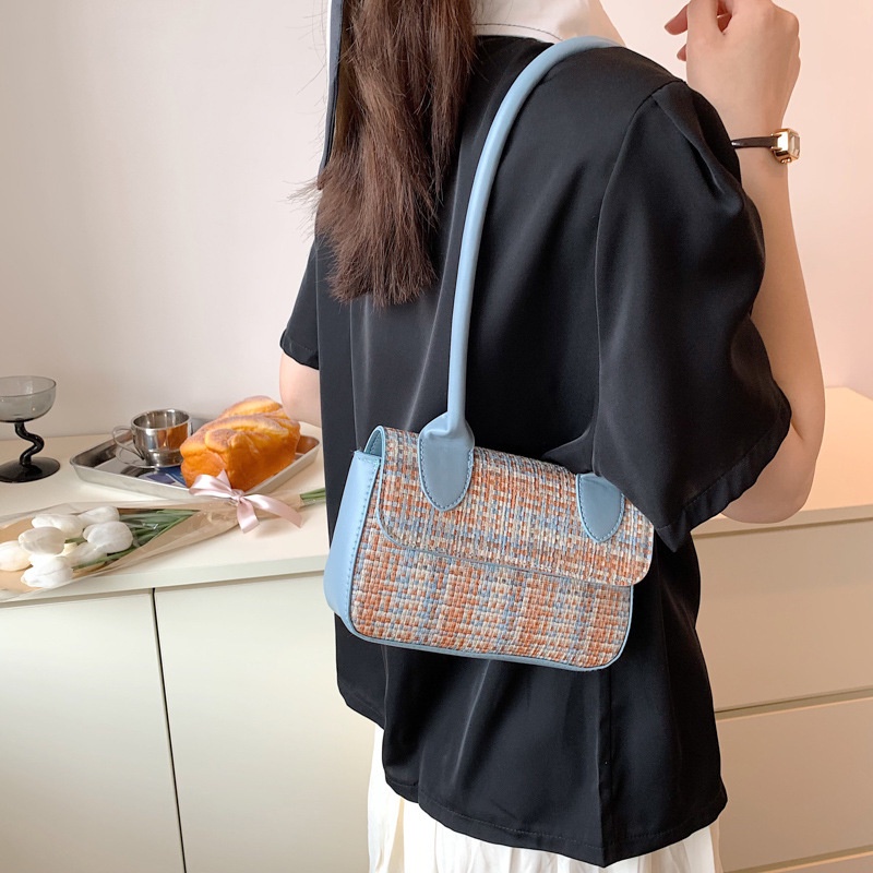 JASMIN NOIR Túi cói Nắp Gập Phối Màu Tương Phản Đơn Giản Nữ Tính