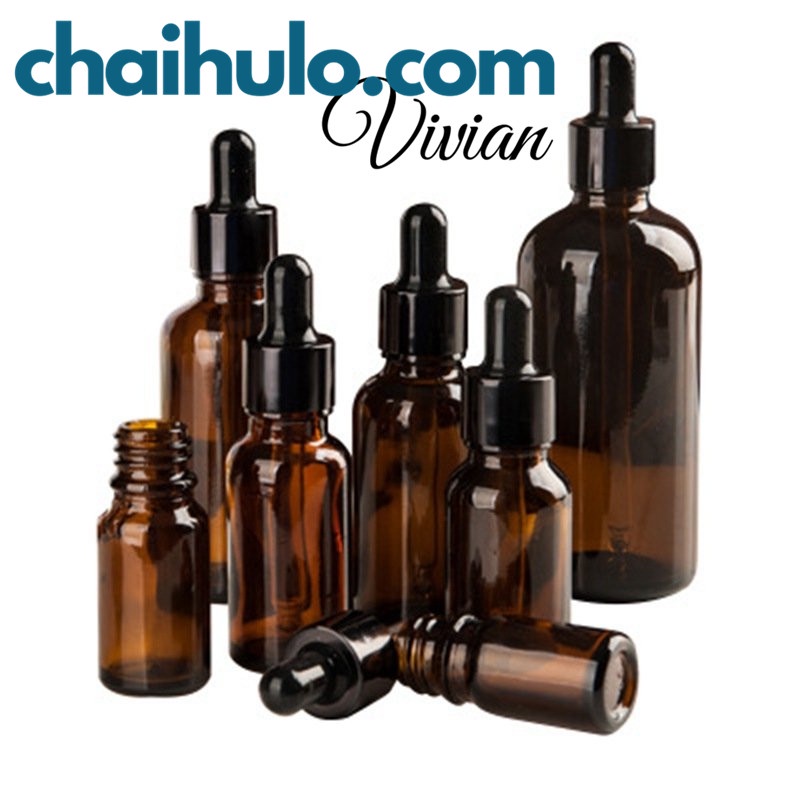 Chai thủy tinh, lọ đựng tinh dầu, serum, dầu dừa, nước hoa thân nâu nắp bóp đen nhỏ giọt đủ mọi dung tích