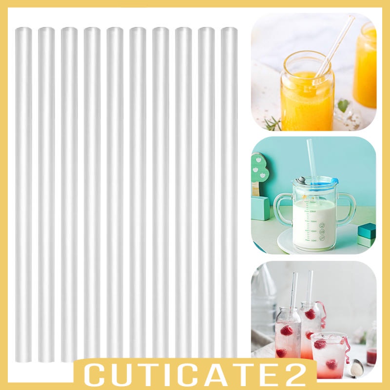 10 Ống Hút Nhựa Cứng Trong Suốt Tái Sử Dụng Được + 1 Cọ Vệ Sinh